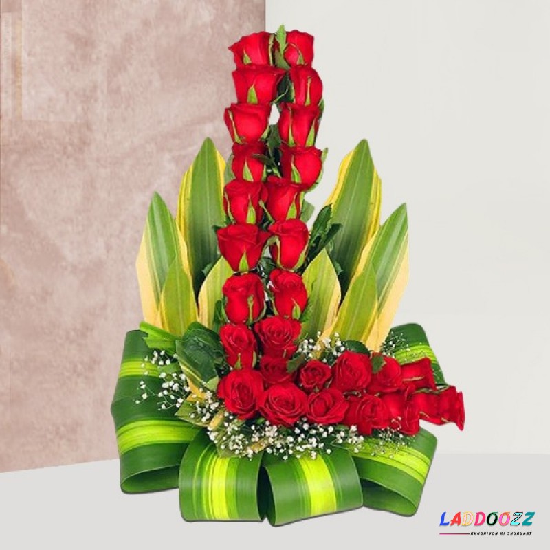 30 Red Roses L Shape Arrangement 